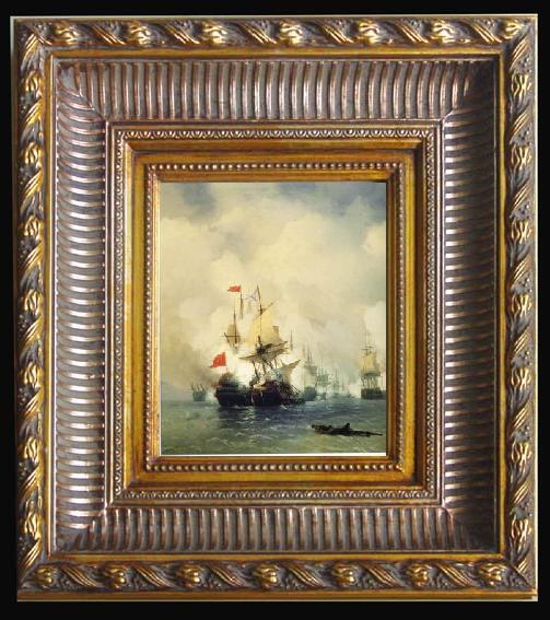 framed  unknow artist Seascape, boats, ships and warships. 151, Ta024-3
